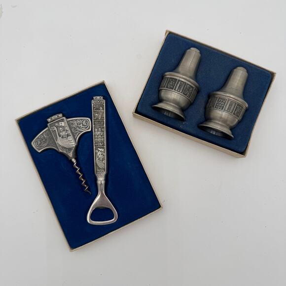 Kongetinn NORWEGIAN Pewter Bar Set Corkscrew Bottle Opener Viking Norway Nordic - Picture 7 of 8
